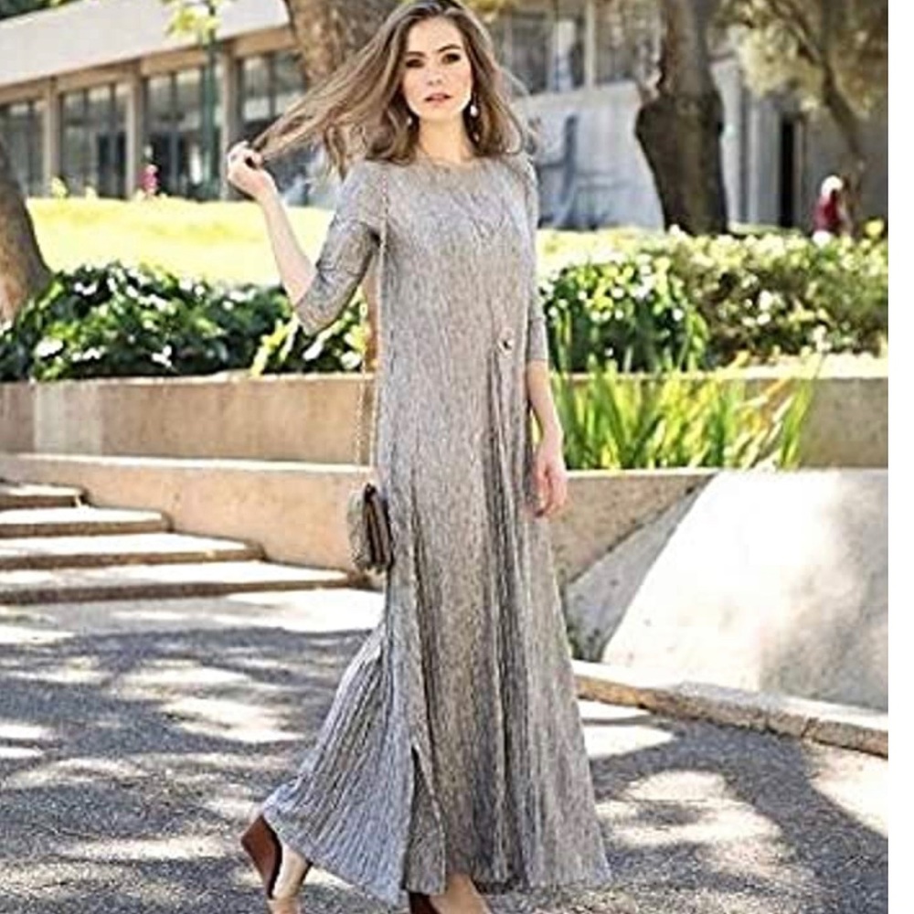 Daniella Faye Sparkle Maxi - 3/4 sleeve maxi dress- Tan